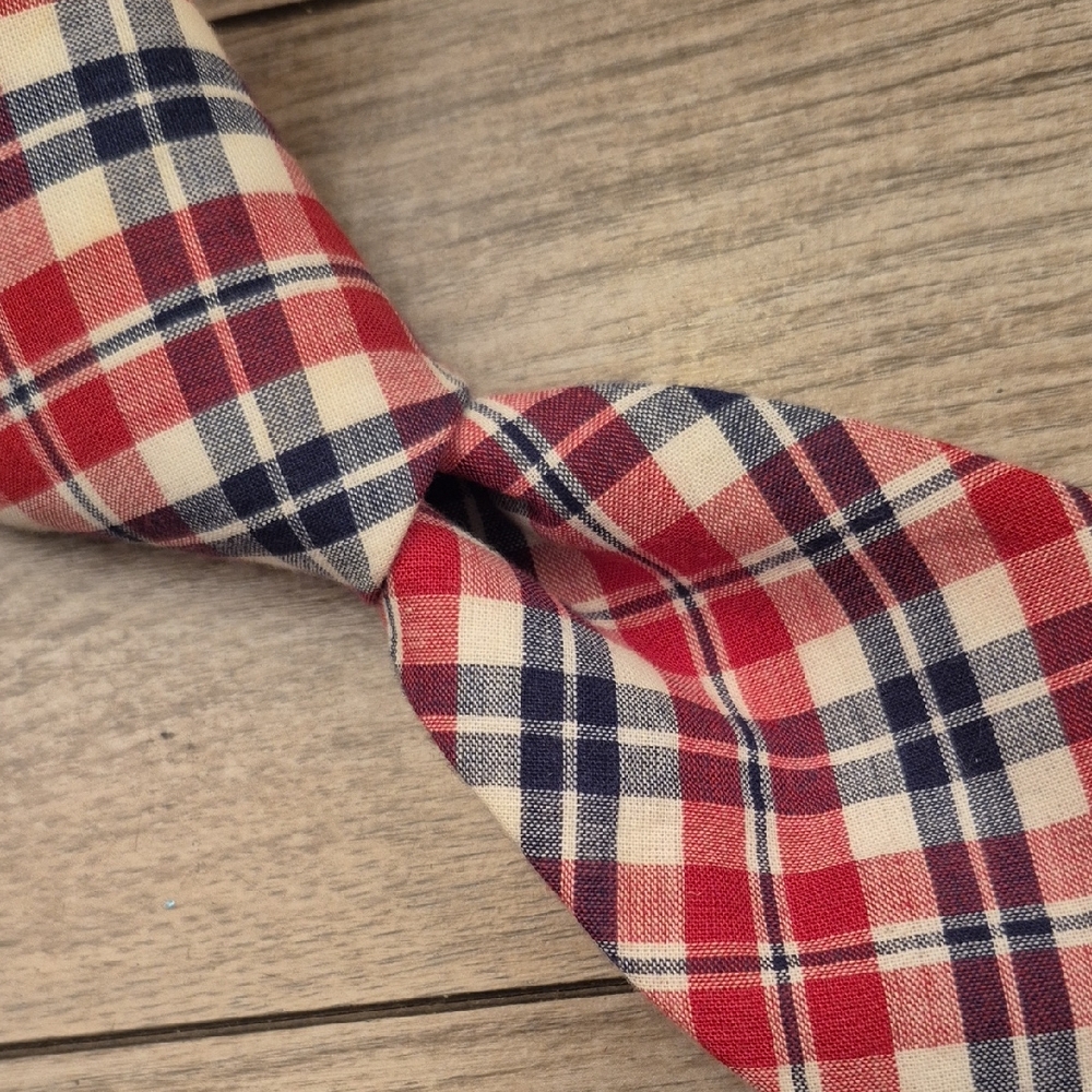 BROOKS BROTHERS Makers Red Beige Plaid Pattern USA Mens Cotton‎ Tie